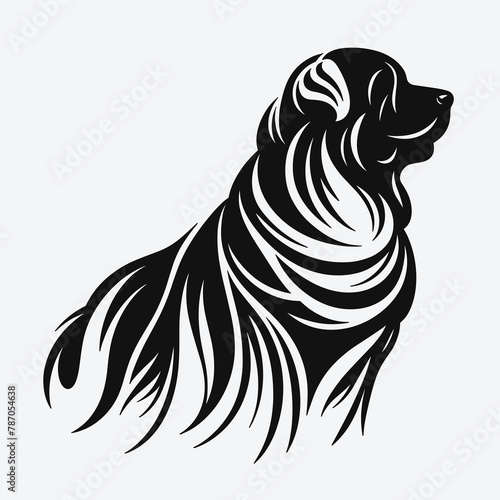 Abstract Minimalist Stroke Line Silhouette of Central Asian Shepherd Dog, Black and White, on Plain Background