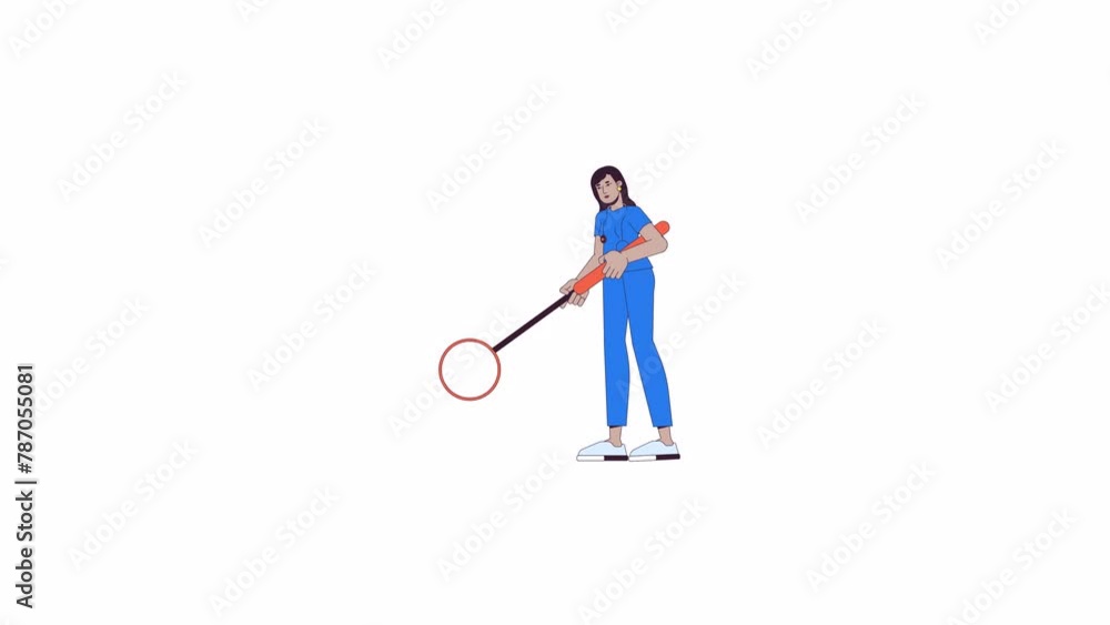 Indian female doctor using magnifying glass line 2D character animation. Medical examination flat color cartoon 4K video, alpha channel. South asian woman nurse animated person on white background Indian female doctor using magnifying glass line 2D character animation. Medical examination flat color cartoon 4K video, alpha channel. South asian woman nurse animated person on white background