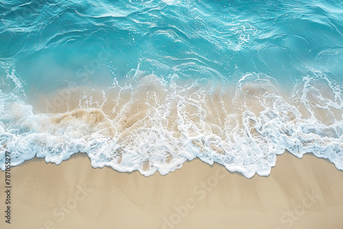 Generated AI Top view image of Summer seascape beautiful waves on the sand beach