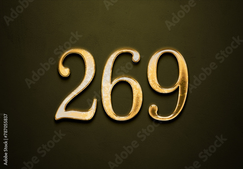 Old gold effect of 269 number with 3D glossy style Mockup.