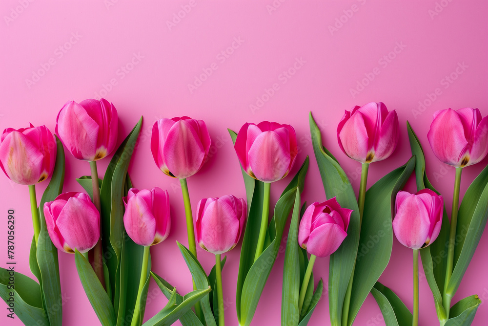 Tulips on a pink background, Generative AI Tulips on a pink background, Generative AI