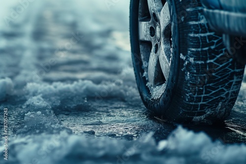 car tire closeup on the ice on the road, car tire closeup, car tire on the ice road, ice road with car tire, tire on the ice, road full with ice and a car