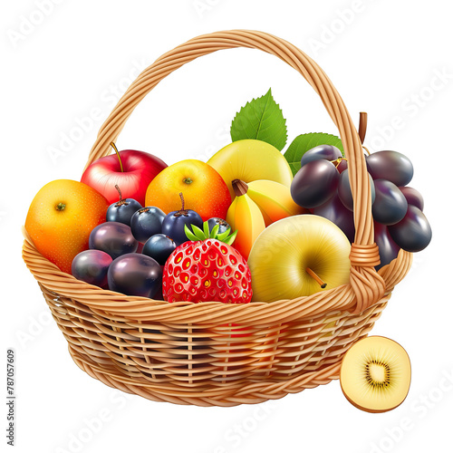  3D fruit basket Illustration on white background isolated PNG