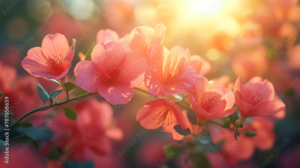 Vibrant Glow Pink Bloom Flowers Illuminated by the Golden Hour