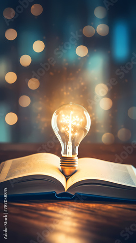 Light bulb and open book, new ideas concept