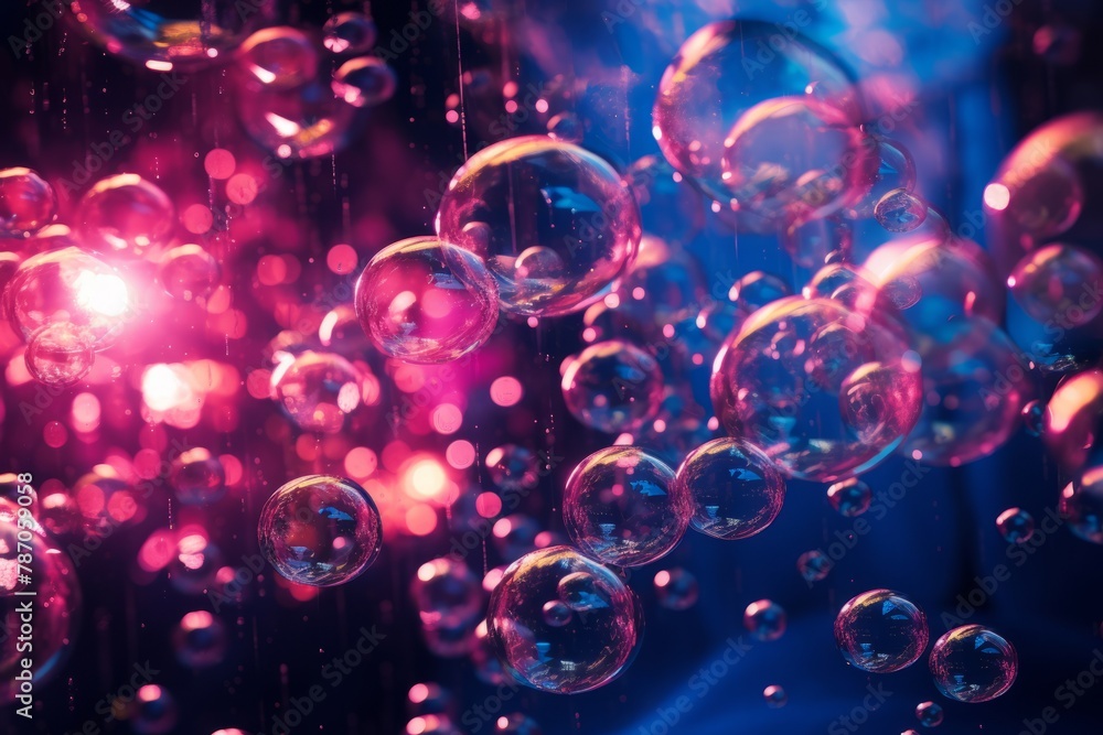 Background with bubbles with neon light. Generative AI