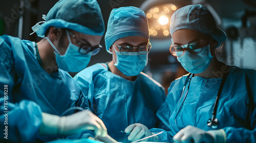 The Medical Team is performing surgery operation in the operating room photo