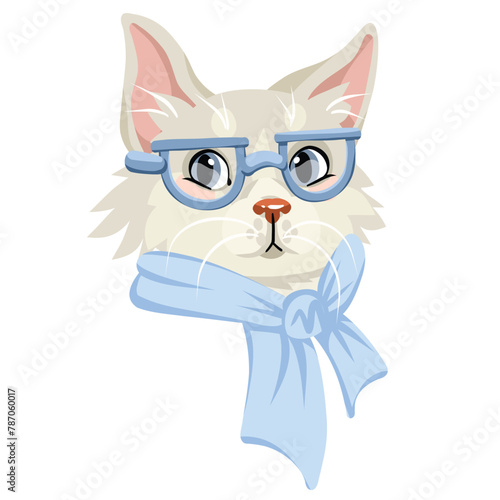 Fashionable boy aristocrat cat with glasses, vector portrait on a white background