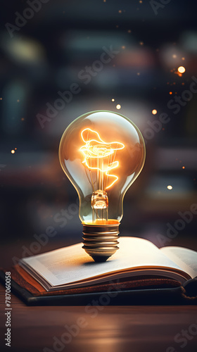 Light bulb and open book, new ideas concept