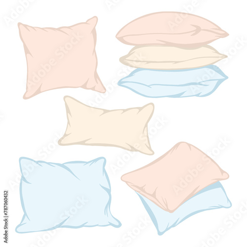 Vector cartoon decorative pillows. Hand drawn set of decorative pillows. Flat design