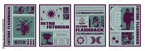 Y2k Aesthetic Posters Set With Woman Silhouette