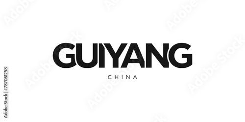 Guiyang in the China emblem. The design features a geometric style, vector illustration with bold typography in a modern font. The graphic slogan lettering. photo