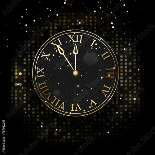 Watch New Year Without Five Twelve Gold Dark Background Fashionable Design Vector