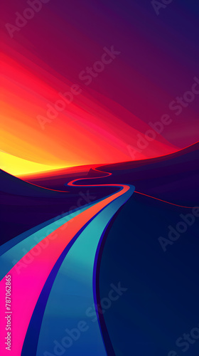 Night race in neon colors  flat design  vector art style illustration