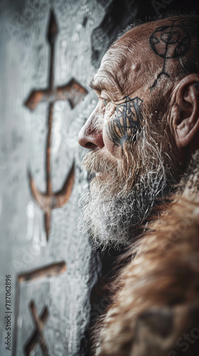 An intricate portrait of an old viking