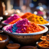 Colorful powders in bowls on the bazaar