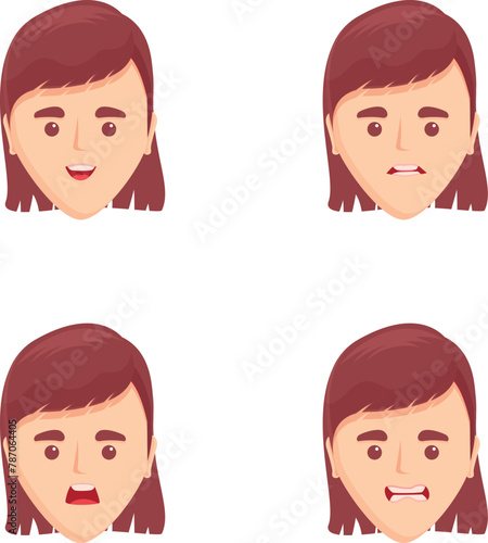 Woman emotion icons set cartoon vector. Woman with various facial expression. Cartoon character