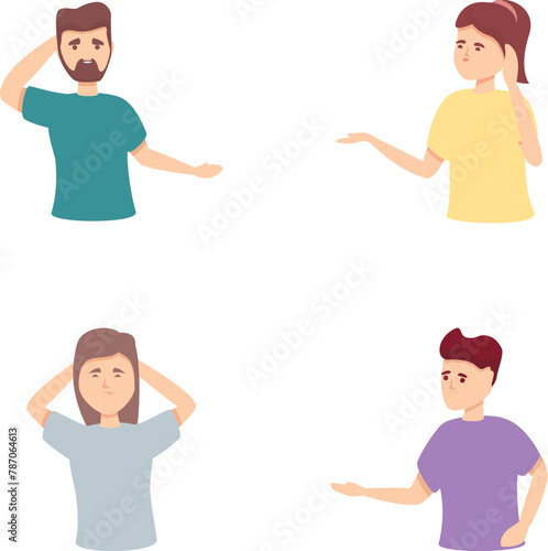 Memory loss icons set cartoon vector. Problem memory loss, clouding mind. Mental heath