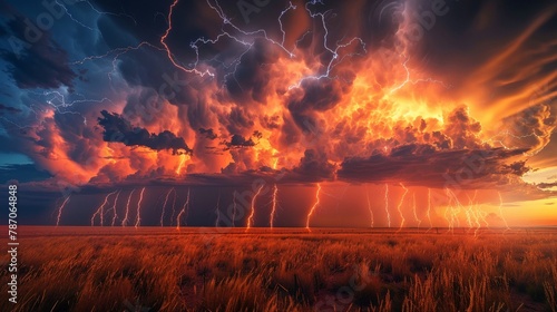 Signal transduction illustrated with the lightning storms over savannas, transferring messages across vast distances photo