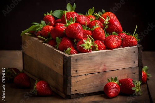 Fresh Strawberrys in wooden crate