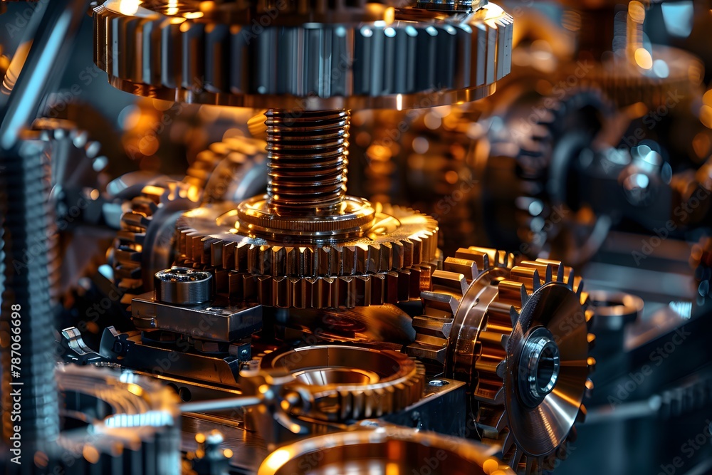 Macro Shot of Metallic Gears with Fine Details and Orange Accents Macro Shot of Metallic Gears with Fine Details and Orange Accents