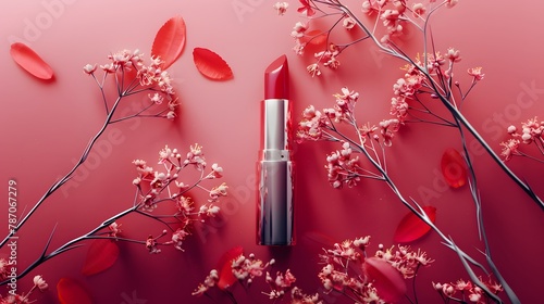 Cosmetics Products and Beauty with lipstick set and floral  photo