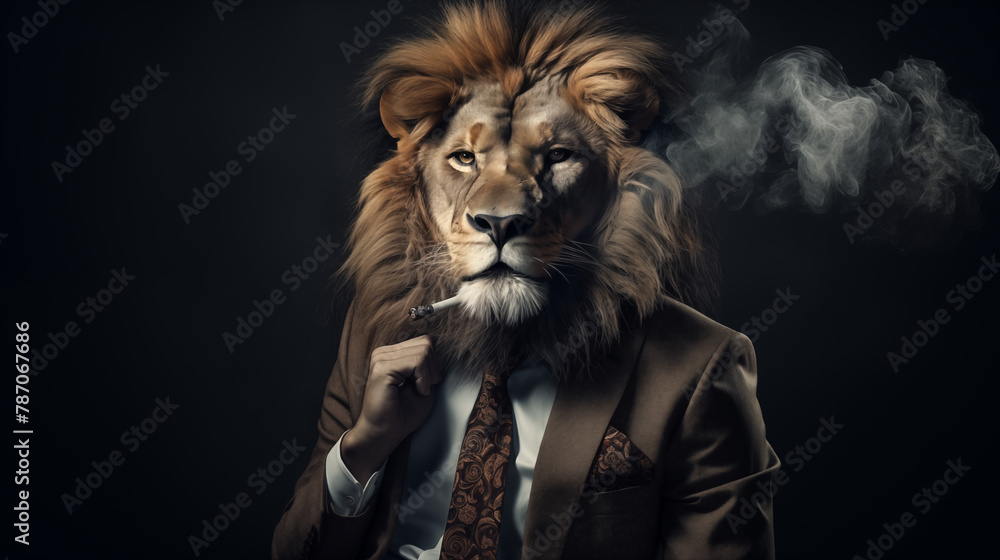 Conceptual Art of Lion in Brown Suit Contemplating Conceptual Art of Lion in Brown Suit Contemplating