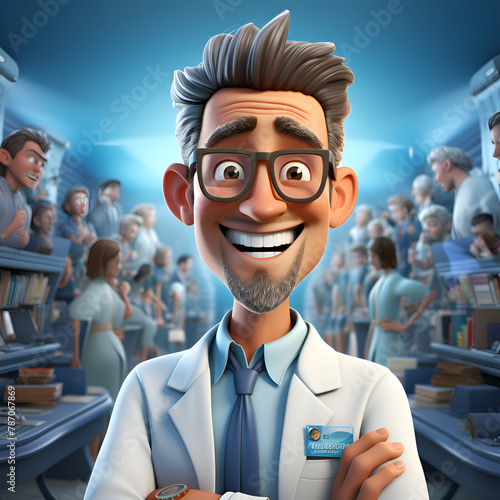 Portrait of a smiling doctor with glasses. 3D rendering.