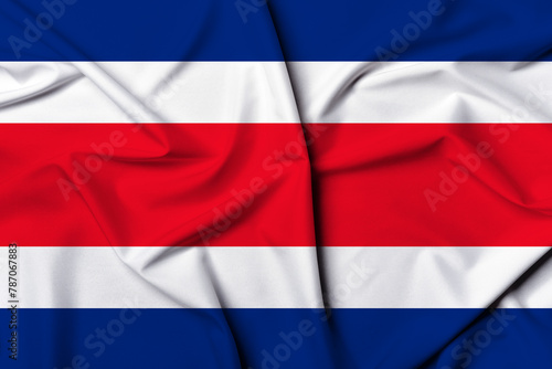 Beautifully waving and striped Costa Rica flag, flag background texture with vibrant colors and fabric background