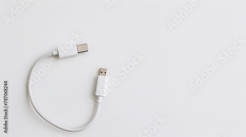 White Cable to connect micro USB devices to the USB port on your computer or laptop ,High quality USB cable for fast charging and data transfer ,White usb mobile charging cable on white background 