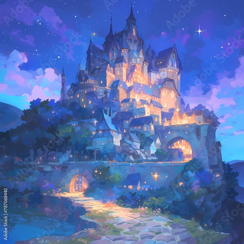 Stunningly Detailed Medieval Castle with Enchanting Sky and Twilight Glow