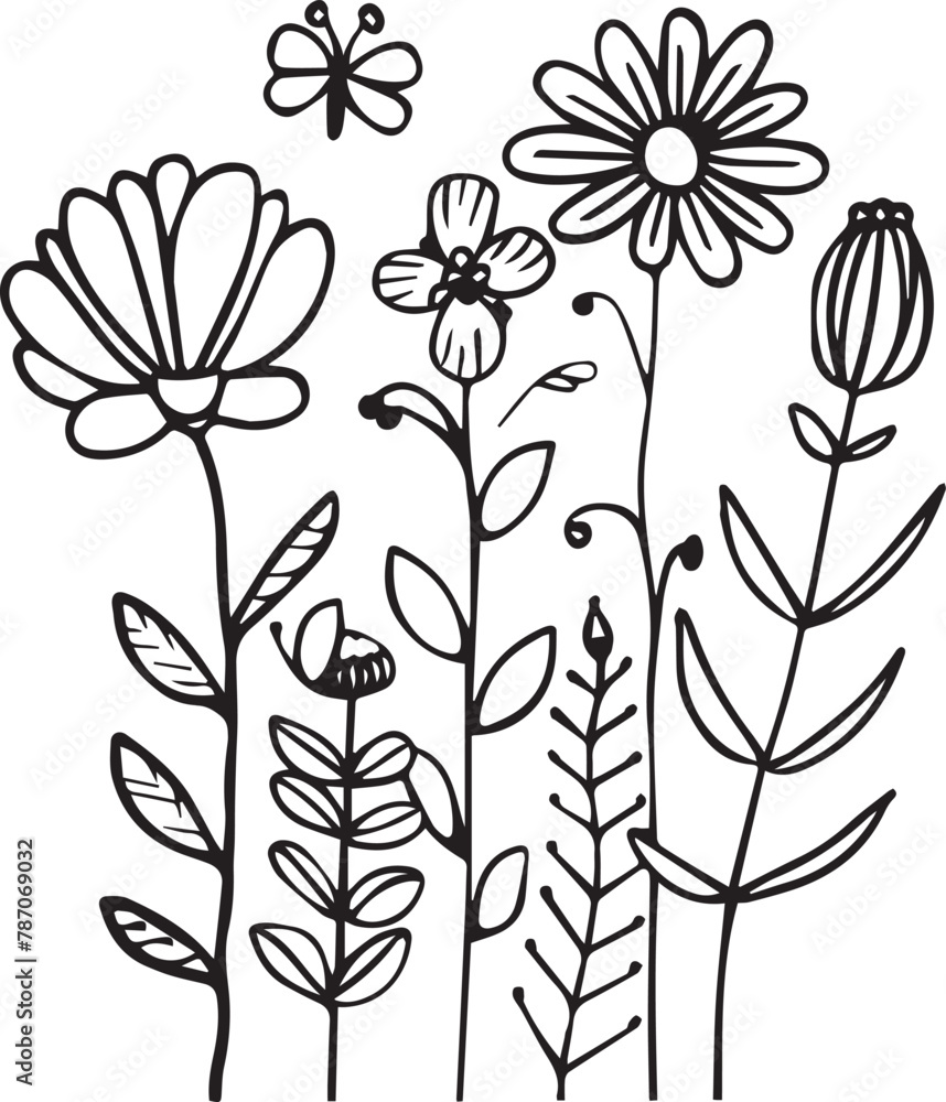doodle flowers and butterfly doodle flowers and butterfly