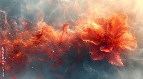 A flame flower in the void, flame, smoke, Generative AI. photo