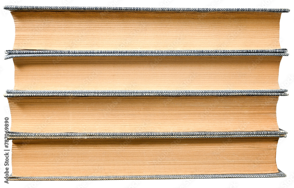 Stack of old books isolated on a transparent background. View from the end. Stack of old books isolated on a transparent background. View from the end.