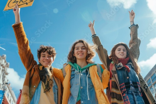 Youthful Activists Protesting for Climate Change Awareness Under Sunny Sky