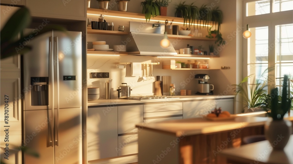 Modern Kitchen Interior Design in Luxury House with Contemporary Furniture and Wood Flooring Modern Kitchen Interior Design in Luxury House with Contemporary Furniture and Wood Flooring