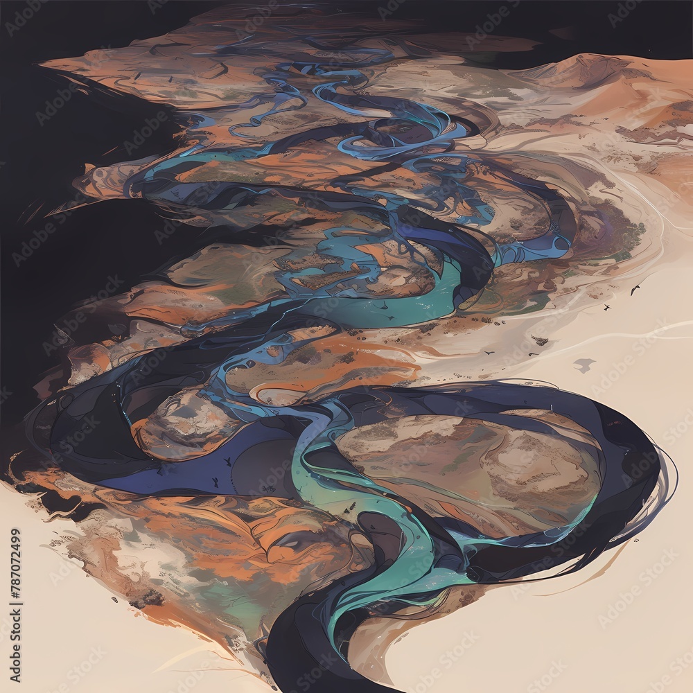 Breathtaking Aerial Rendering of Rivers and Valleys for Travel Guides, Maps & Posters.