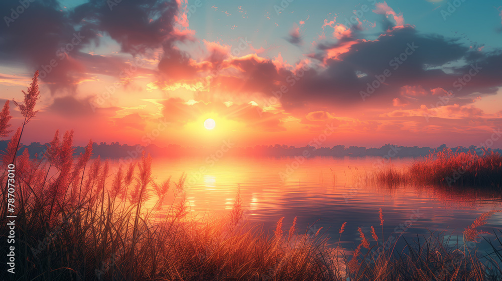 Breathtaking Sunset Over a Calm Lake