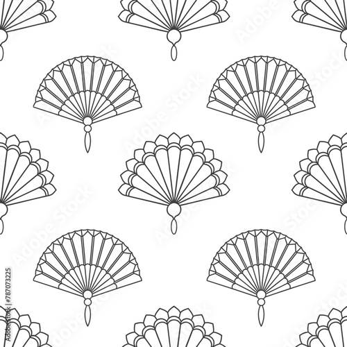 Seamless background of paper fans. Background from a hand fan. Silhouettes of Chinese  Japanese paper folding fans  traditional Asian jewelry. Vector