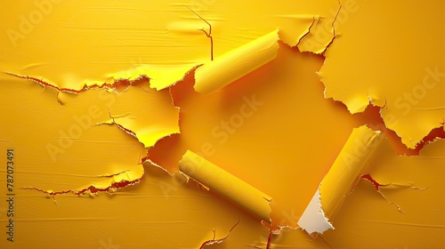 yellow ripped membrane with paper slik, layered and editable. two layers of punched film. photo