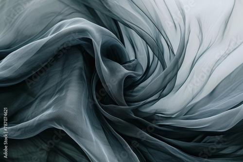 A monochrome photograph capturing the intricate patterns and flowing waves of a black and white fabric, An abstract art piece of simple shades of grey swirling together, AI Generated