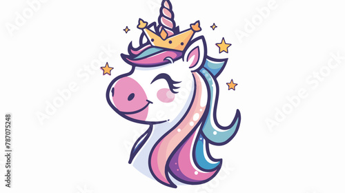 Happy unicorn head with crown. Can be used for baby t © Jasmin