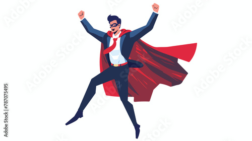 Happy young man in a suit superhero flies up.