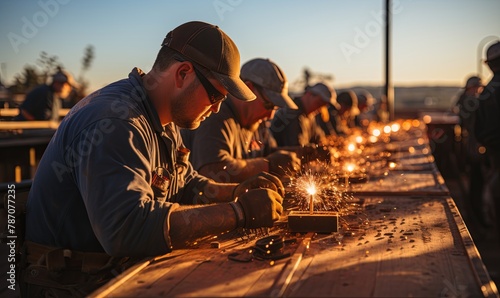 Team of Welders Fabricating a Steel Structure photo