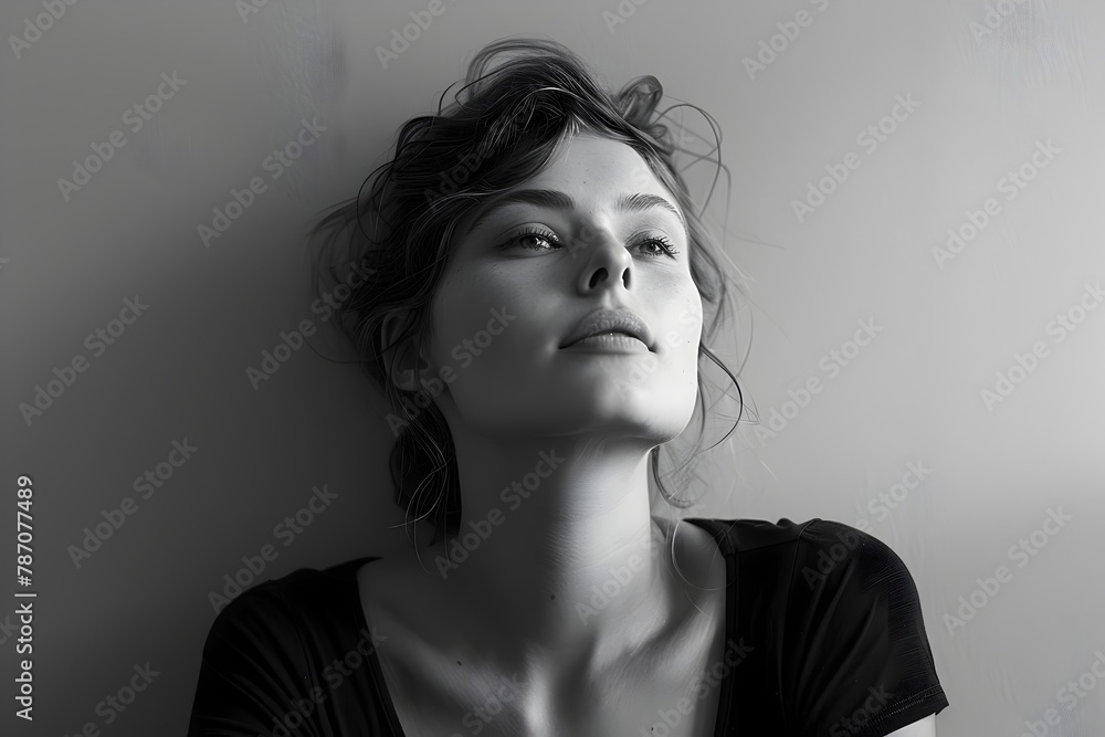 Minimalist Portrait of a Contemplative Woman in an Editorial Photography Style Minimalist Portrait of a Contemplative Woman in an Editorial Photography Style