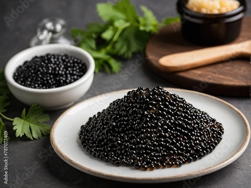Luxurious serving of black caviar.