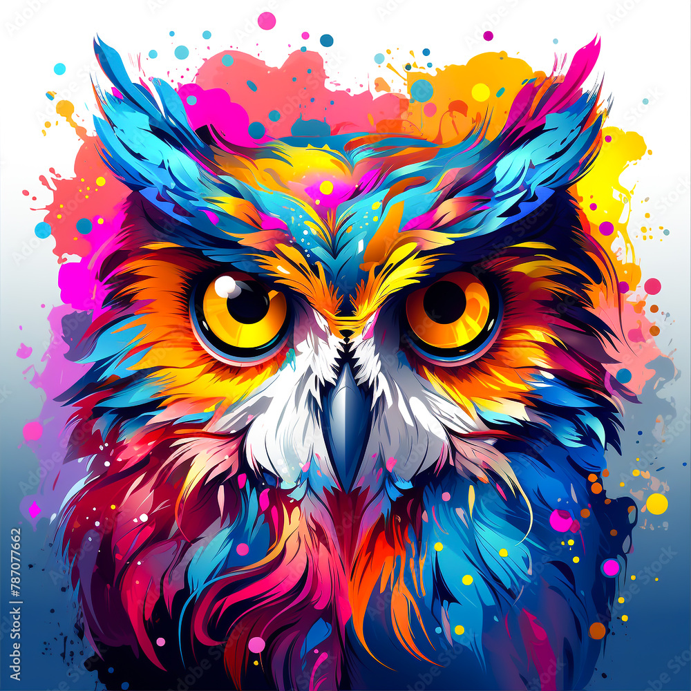The brightness of the owl. Beautiful owl design. Bright colors. Portrait of an owl. The brightness of the owl. Beautiful owl design. Bright colors. Portrait of an owl.
