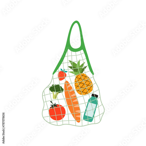 Illustration of a mesh bag with products © Myurenn
