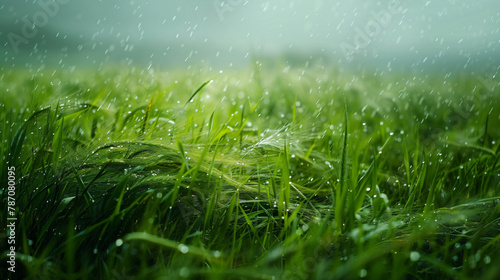 Grass in the wind in the filed in a rainy morning
