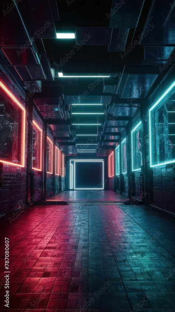 Cyberpunk Scene Virtual Reality and Sci-Fi Background with Neon Lights and Empty Space